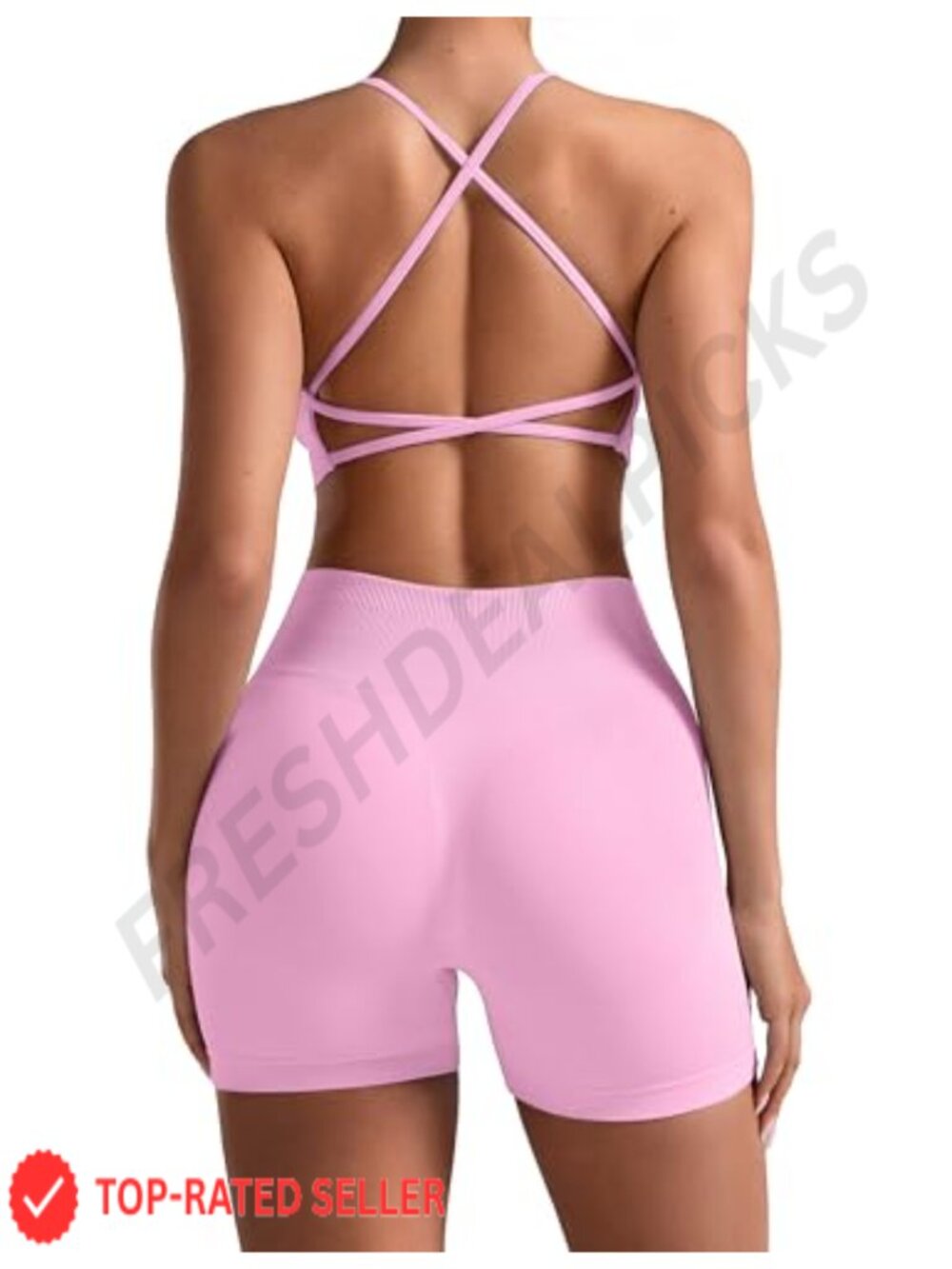 Women's Seamless Workout Set Strappy Sports Bra & High Waisted Shorts